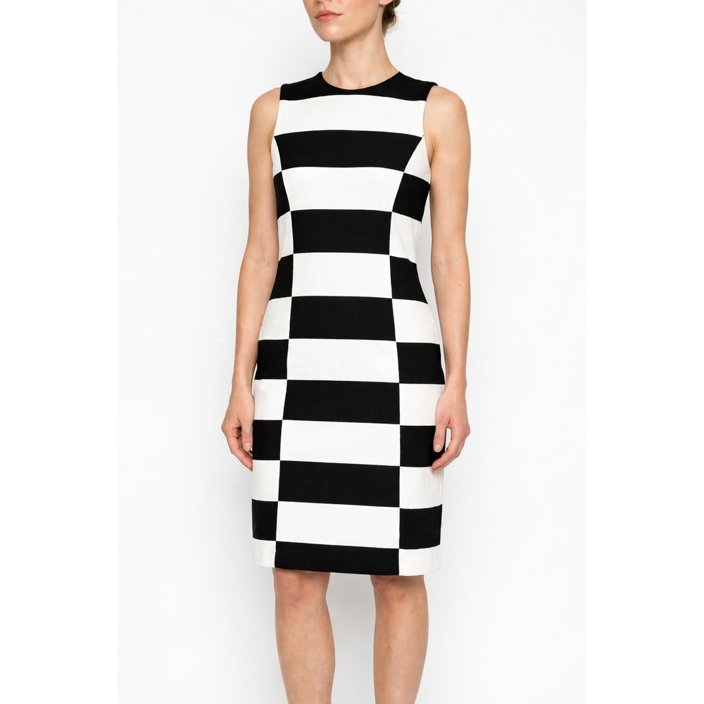 J.McLaughlin Midi Dress Women's Size‎ XS Black/White Geometric Stripe Pattern